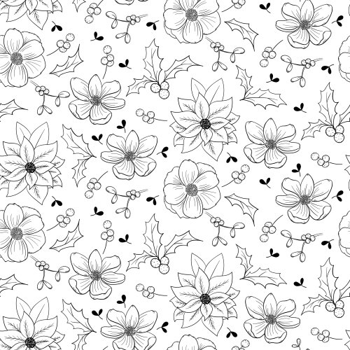 mixed line art Christmas florals on a white background