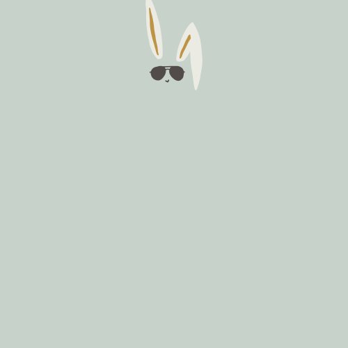 A cool rabbit panel of an Easter bunny wearing sunglasses in a minimal style on a light blue background as a panel.