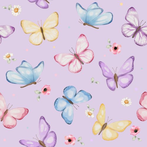 Hand drawn pattern. Butterflies in different colors. 