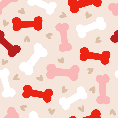 Dog bones, hearts, in pink, red, white tossed 