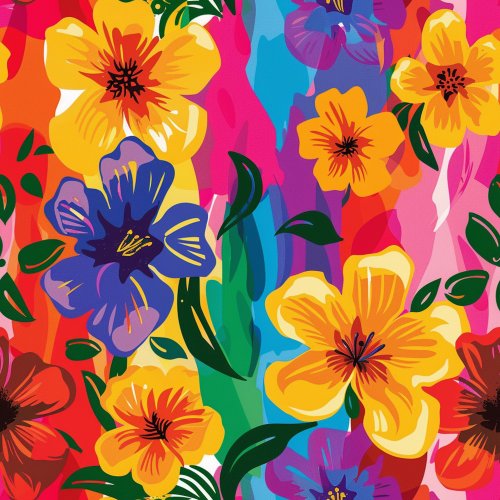 tropical flowers on rainbow background