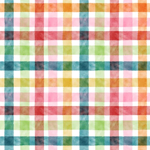 bright watercolor plaid in multicolor on white