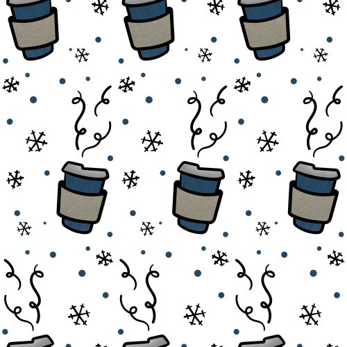 hot cocoa cups and snowflakes