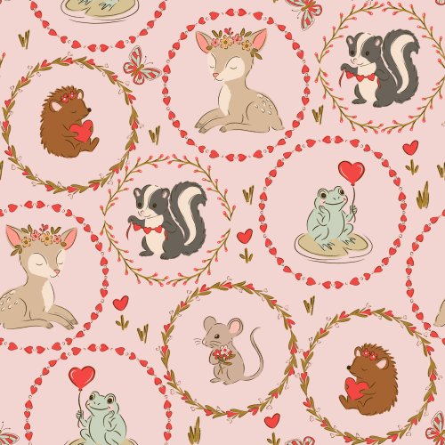 valentine's day woodland animal fabric