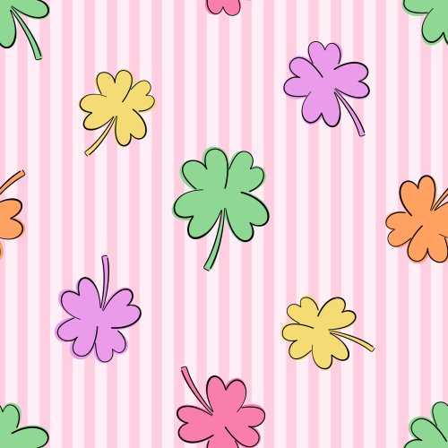 Tossed yellow, green, orange, pink, purple clovers