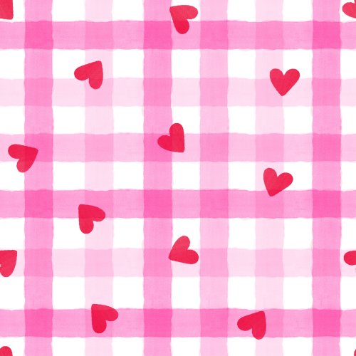 watercolor hearts on pink and white gingham
