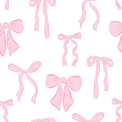 Scattered pink bows on a white background.