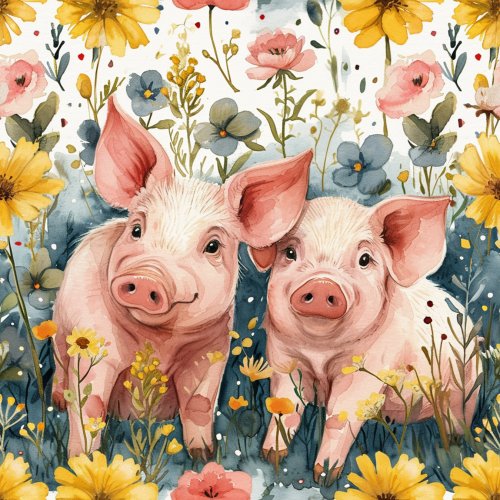 pigs and yellow flowers