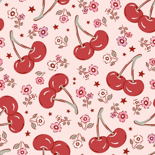 red cherries with pink floral