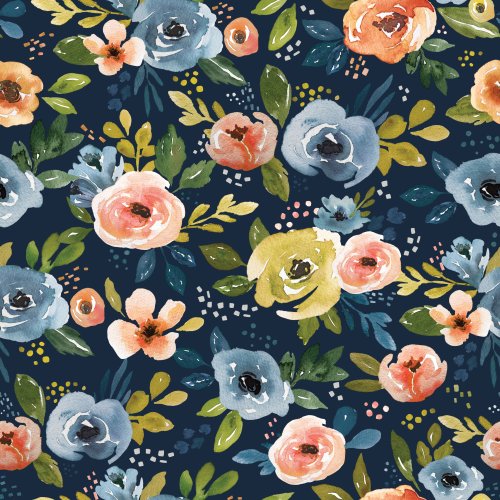 blue yellow and peach floral design