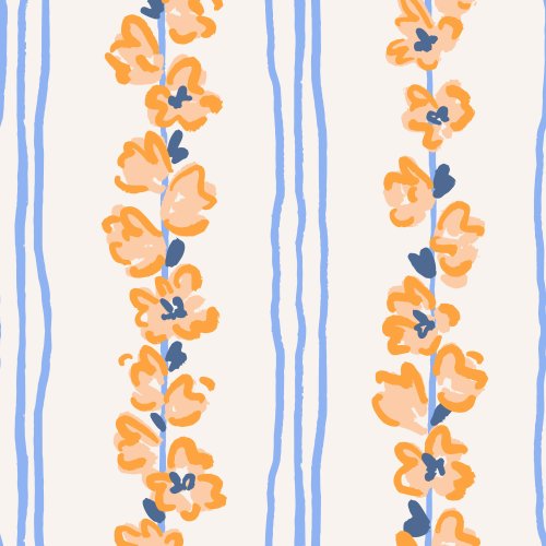hand drawn organic stripe with flowers