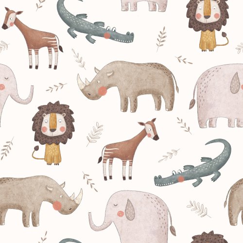 african safari animals on cream background