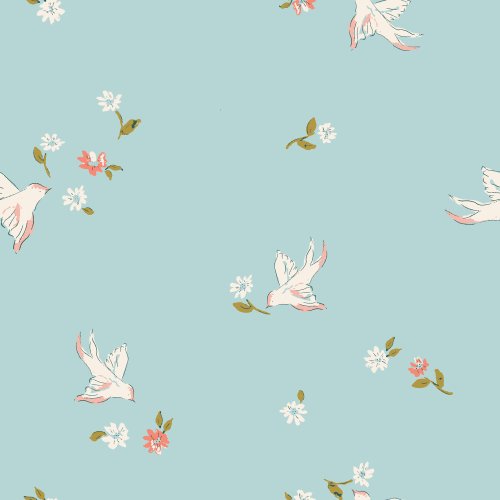 Simple cream birds flying across a background of light blue