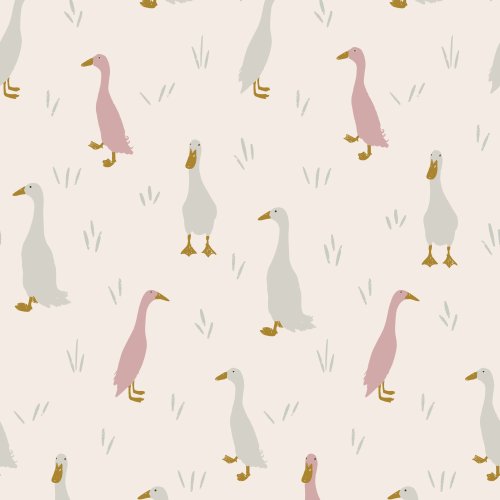 Cute duck print in white pink and green.   