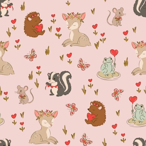 valentine's day woodland animal fabric