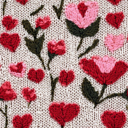 red and pink knitted valentine's day floral