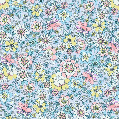 retro floral with blue, Pink and yellow flowers