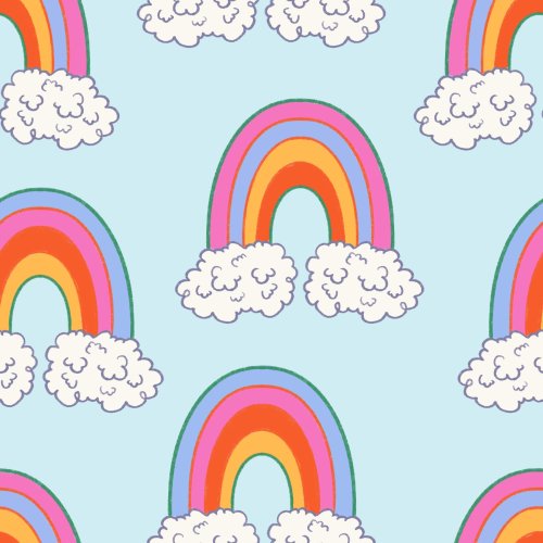Magical Rainbows on a light blue or cream or pink background. Hand drawn.