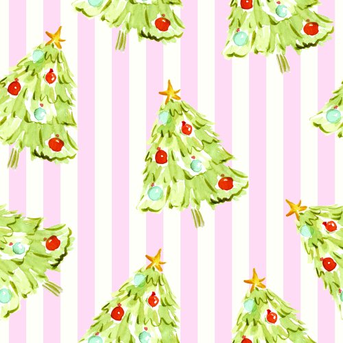 Whimsical Christmas trees and pink stripes 