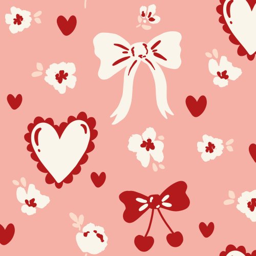 hand drawn girly bows, ribbons, cherries, flowers and hearts for valentines day