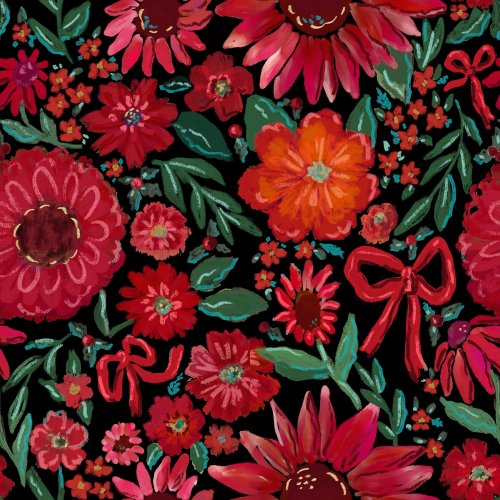 Large hand drawn floral in holiday colors with bow detail 