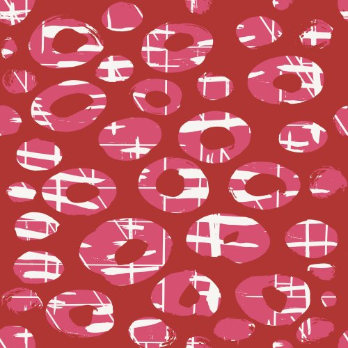 Brush stroke shapes, circles, lines, texture, pine trees, abstract geometric.