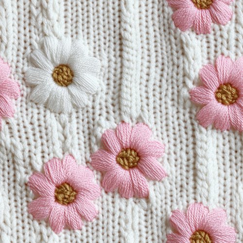 embroidered pink daisies