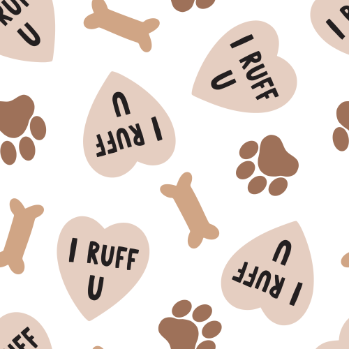 I Ruff U text, hearts, dog bones, dog paws Dog Valentine's Day non directional 