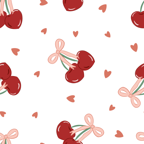 Cute tossed heart shaped cherries, bows and hearts