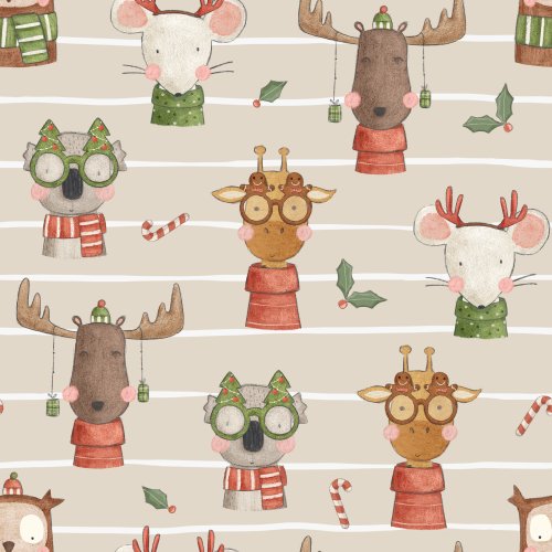 christmas animals and candy canes