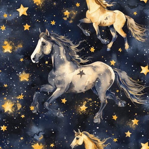 horses and stars on navy blue background