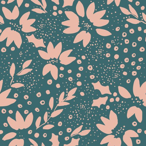 Holly, flowers and berries scattered holiday pattern