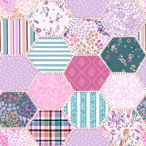 floral hexigonal cheater quilt patchwork of floral prints 