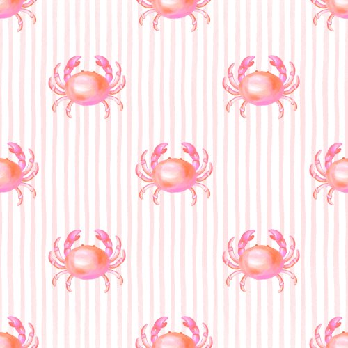 pink and orange crabs on striped background