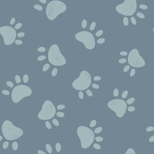 hand drawn scattered paw prints in a non directional print on a solid background with multiple color options