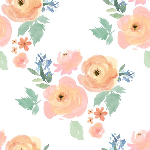 Spring floral fabric with Blush pink, peach and blue flowers