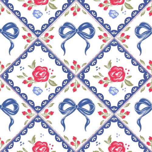 Coquette Floral Diamond patchwork in red white and blue 