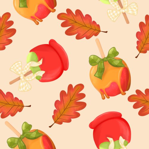 Painted candy apple tied with bows and fall leaves 