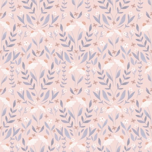 Daisies and florals with lilac stems  on a pink background