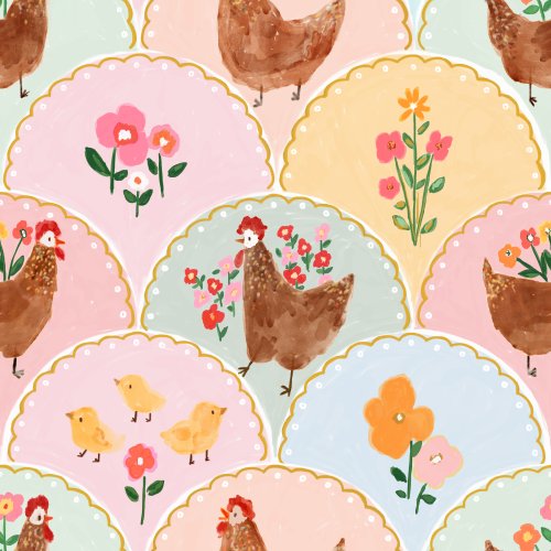 chicken and pastel spring floral