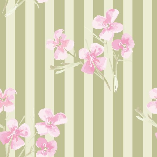 pink floral with green stripe background