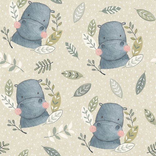 hippo heads with leaves