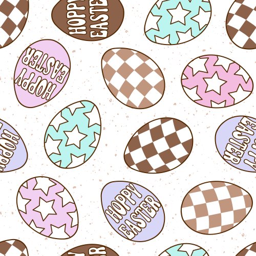 easter eggs with stars, checkers and the phrase "Hoppy Easter"