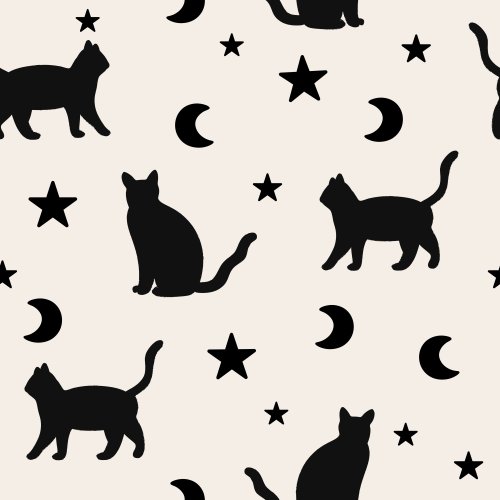 Black cats various poses, stars and moons