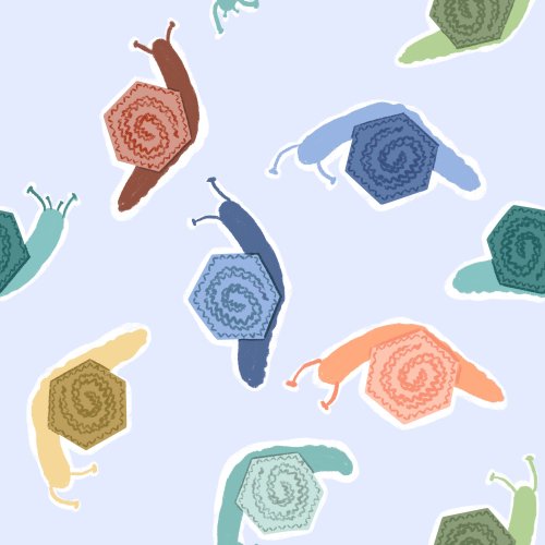 snails with hexagon shaped shells with hand drawn zig zag stitching