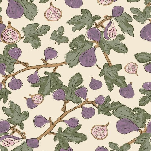 hand drawn textured figs on branches and leaves