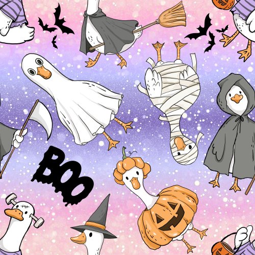 halloween geese on pink and purple background