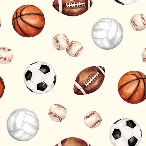 Watercolor sports design with volleyball, basketball, baseball, soccer and football