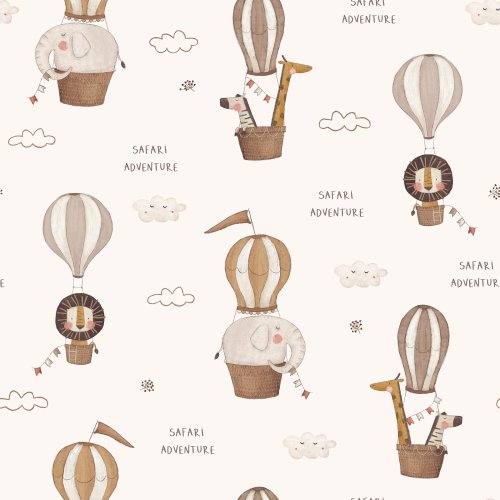 jungle animals riding in hot air balloons