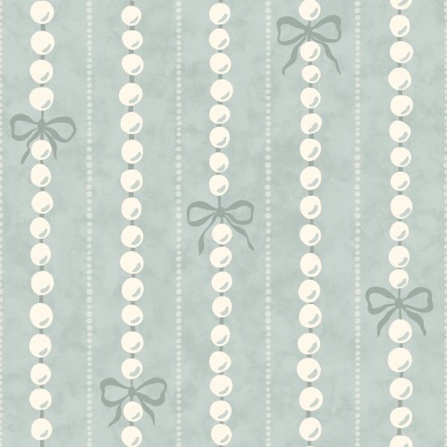 A seamless patterns featurings vertical stripes with strand of pearls and bows